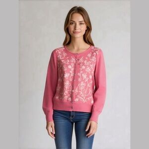 Sundance Floral Embroidered Knit Cardigan Medium